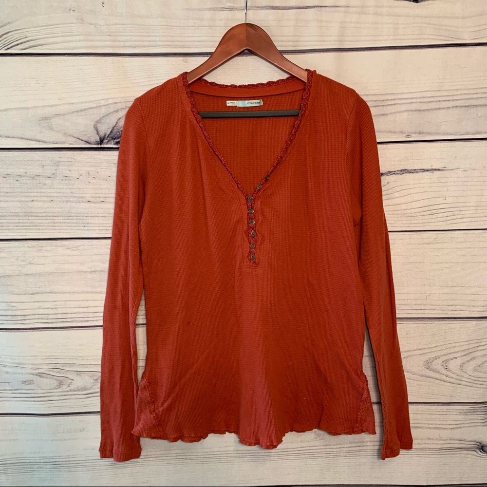 Maurices | Red Ribbed Long Sleeve Henley Top